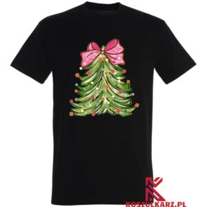 Koszulka z nadrukiem Choinka z Kokardą Różową