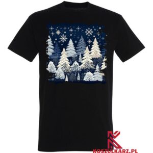 Koszulka z nadrukiem Zimowa Noc z Białosrebrnymi Choinkami