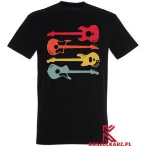 Koszulka z nadrukiem Retro z nadrukiem czterech kolorowych gitar