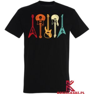 Koszulka z nadrukiem Retro czterech kolorowych gitar w pionie