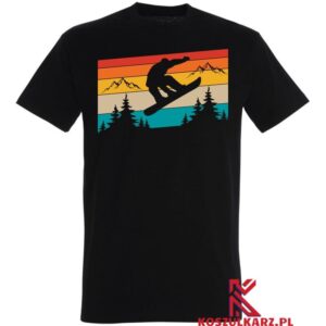 Koszulka z nadrukiem Retro Snowboardzisty Latającego w górach