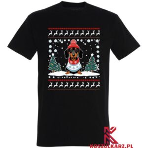 Koszulka na Święta z Uroczym Jamnikiem w Świątecznym Stylu